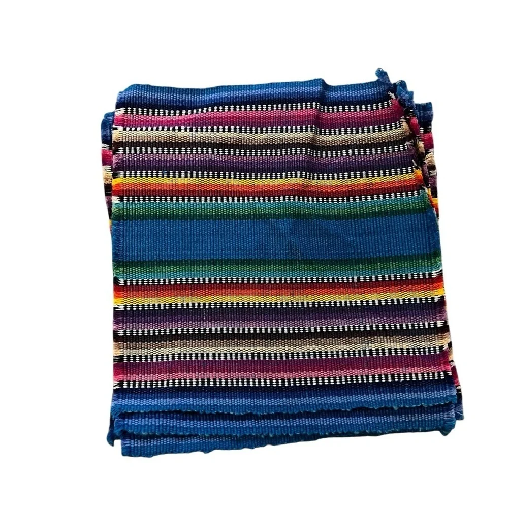 SERAPE STRIPE Set of 6 Smaller Multicolor Woven Cotton Placemats & Napkins, Blue